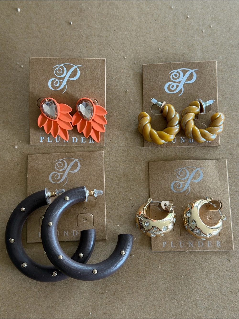 Plunder Mixed Earring Set — Coral, Mustard, Brown, Gold